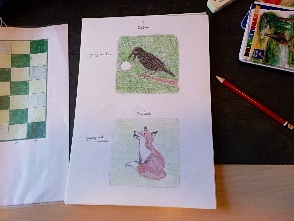 croquis des grannys corbeau et renard vue élargie